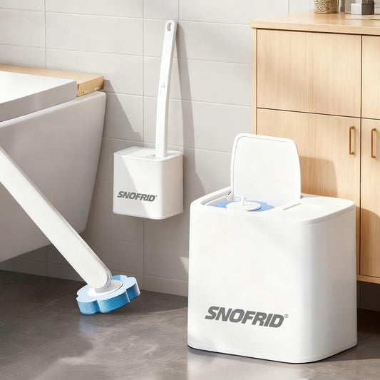 Brosse WC Jetable, Ensemble de Support de Manche pour Cuvette avec 2 RECHARGES DE 24 PIÈCES, Système de Nettoyage pour Salle de Bain