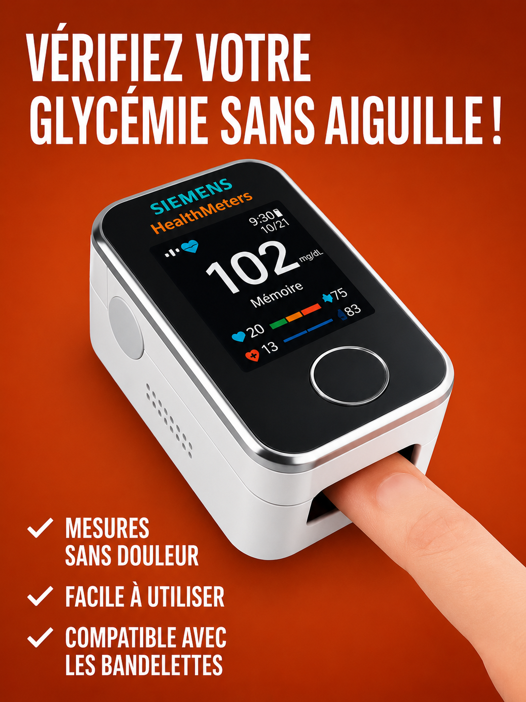 Moniteur de Glycémie Non Invasif — Résultat en 5 Secondes | 99 % de Précision | Technologie 8-en-1