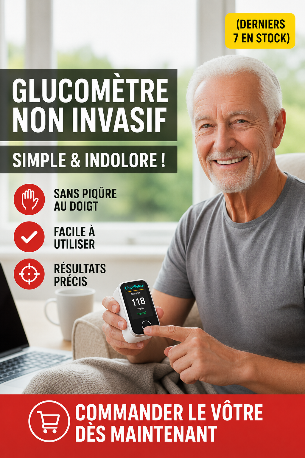 Moniteur de Glycémie Non Invasif — Résultat en 5 Secondes | 99 % de Précision | Technologie 8-en-1