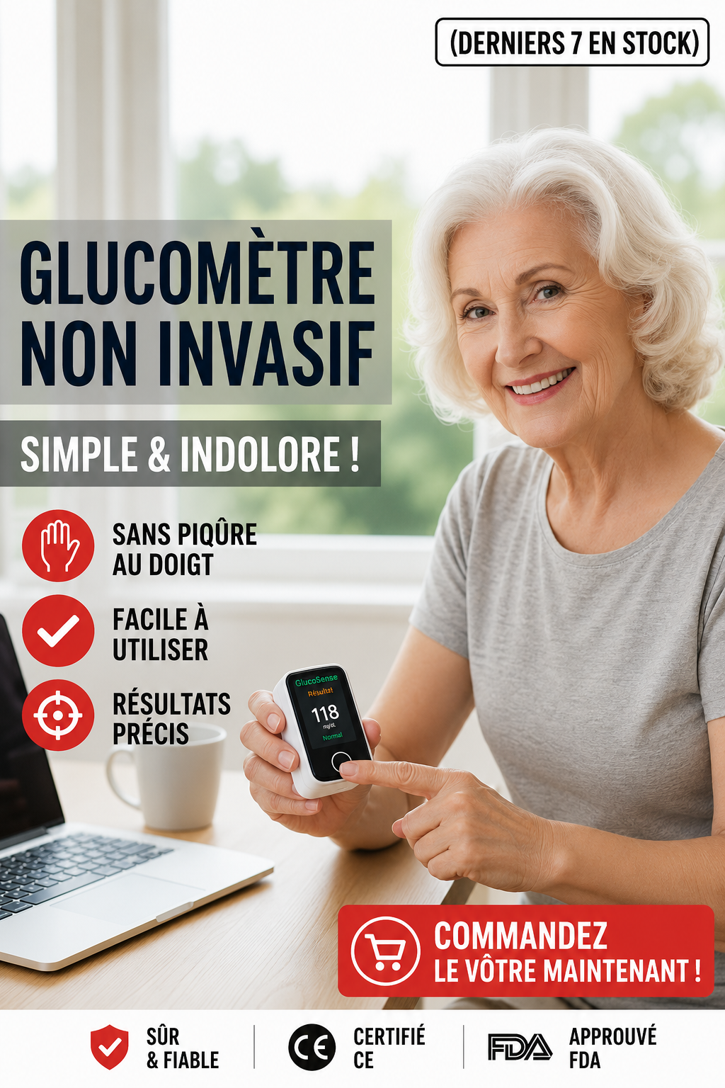Moniteur de Glycémie Non Invasif — Résultat en 5 Secondes | 99 % de Précision | Technologie 8-en-1