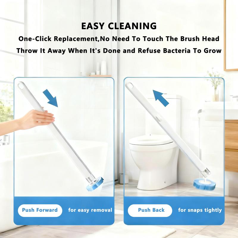 Brosse WC Jetable, Ensemble de Support de Manche pour Cuvette avec 2 RECHARGES DE 24 PIÈCES, Système de Nettoyage pour Salle de Bain